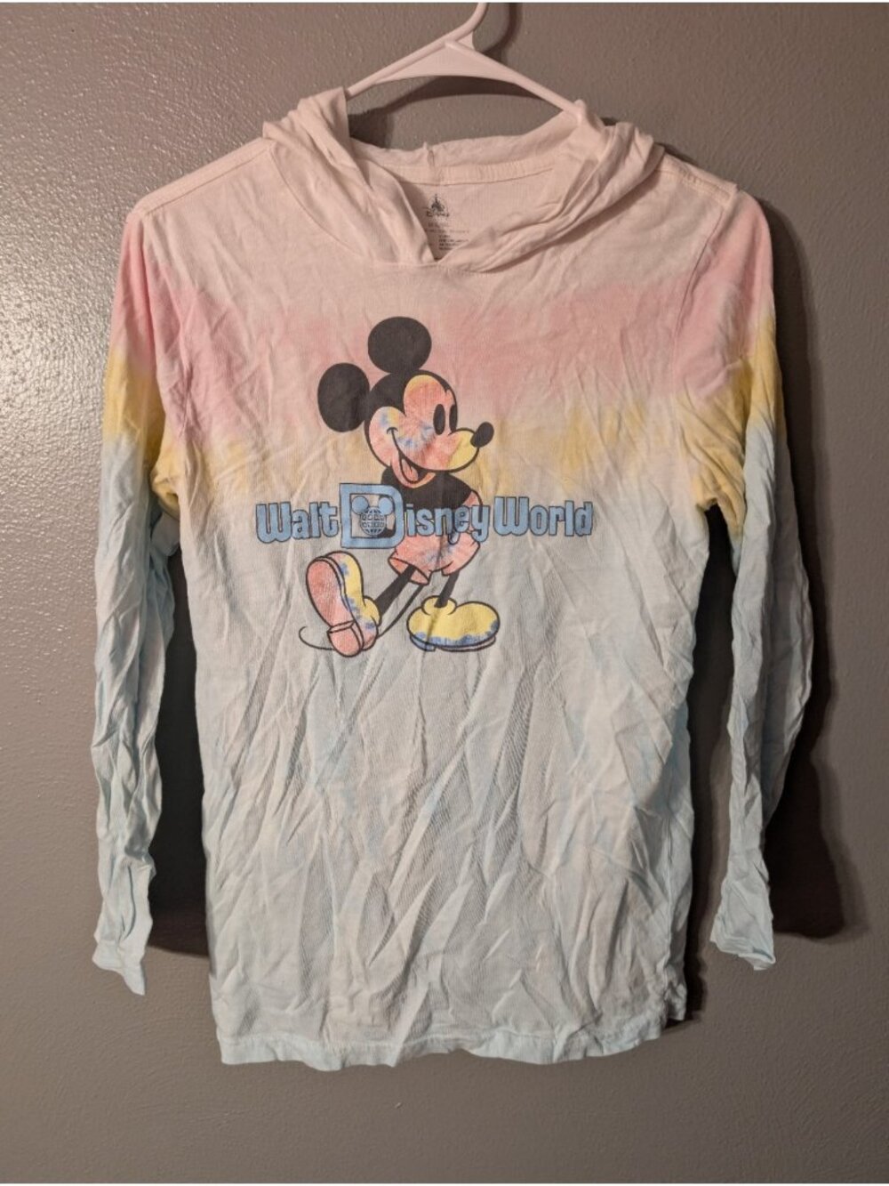 Walt Disney World Hoodie Shirt Girls XL Mickey Mouse Pastel Tie Dye Long Sleeve